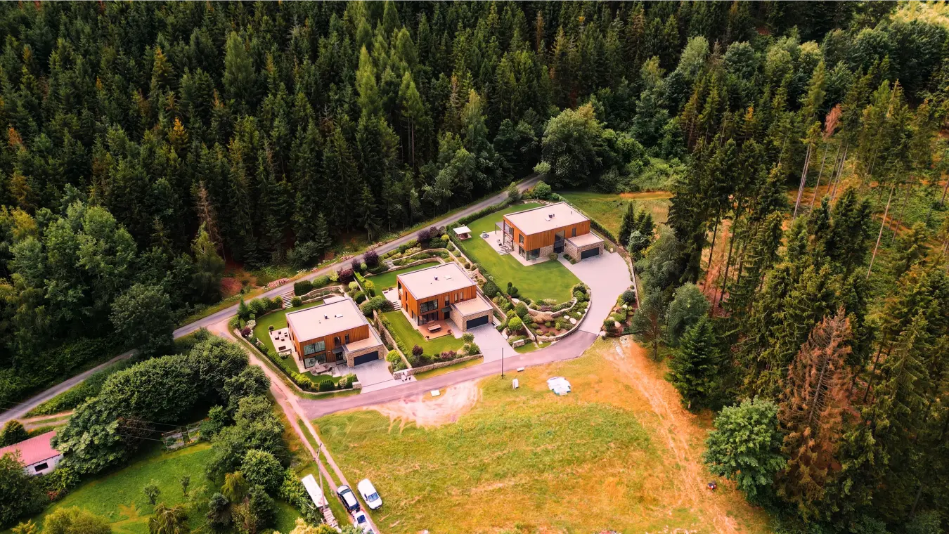 Vizualizace – celkový pohled dronem na možnou zástavbu